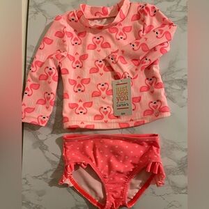 NWT Carter's Baby Girl Flamingo Rash guard Swimsuit Set
